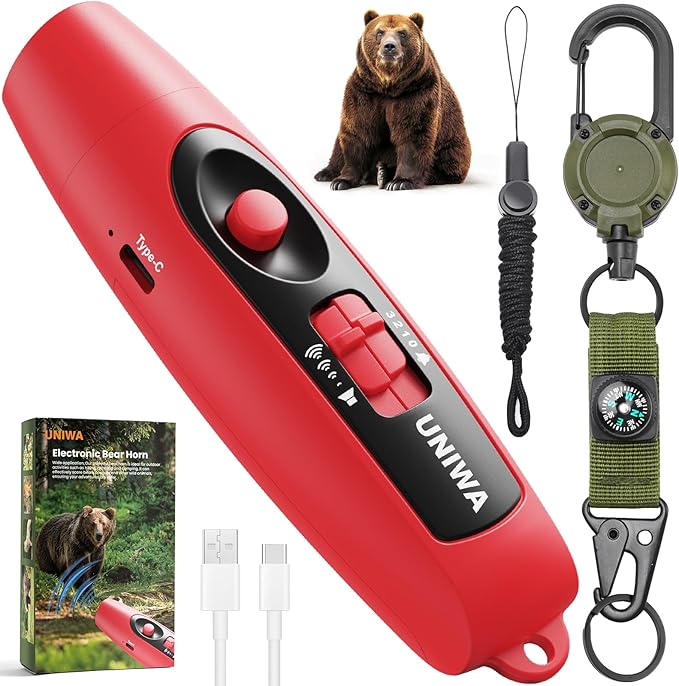 UNIWA Electronic Air Bear Horn, 120±5 dB Loud Air Horn for Safety Hiking Camping Emergency Whistle