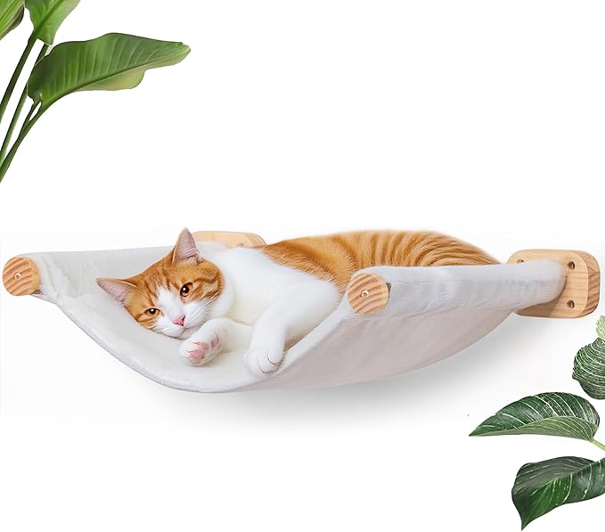 Cat Wall Hammock Shelves, Dual-Sided Cat Bed with Canvas & Plush Fabric, Wall Mounted Shelf for