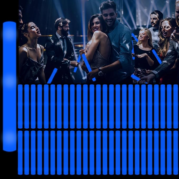 48Pack LED Glow Foam Sticks Bulk,Light Up Glow Sticks with 3 Flashing Modes,Blue Glow Wands Party