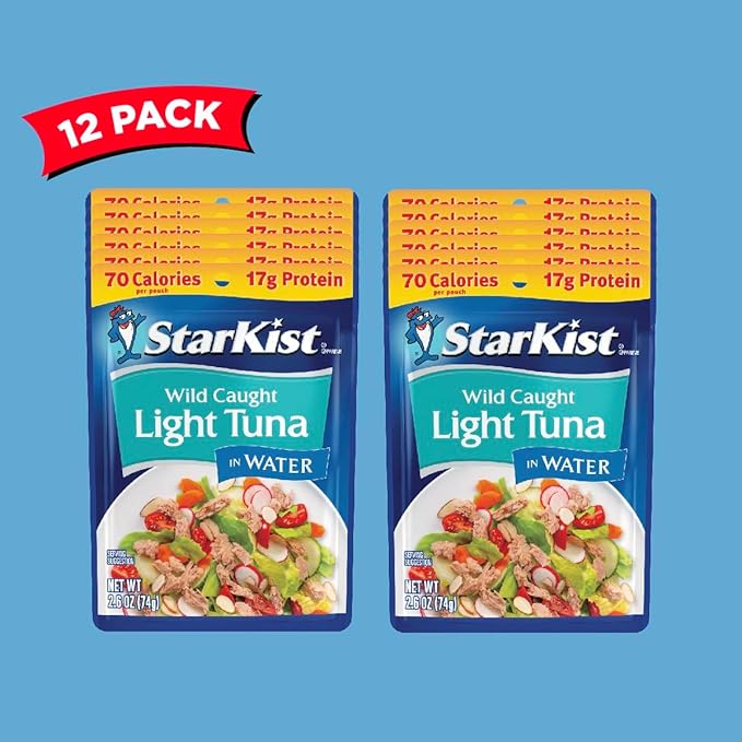 StarKist Chunk Light Tuna in Water, 2.6 oz Pouch (12 Pack) Ready to Eat Wild Caught Tuna, 17g