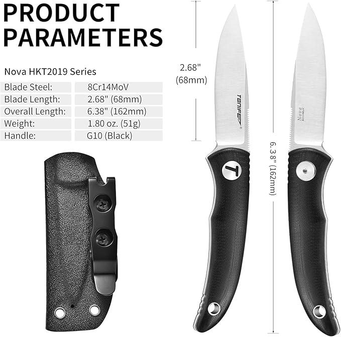 TONIFE Nova 2.68'' Blade Mini Neck Knife Full Tang Fixed Blade Knife with Kydex Sheath and