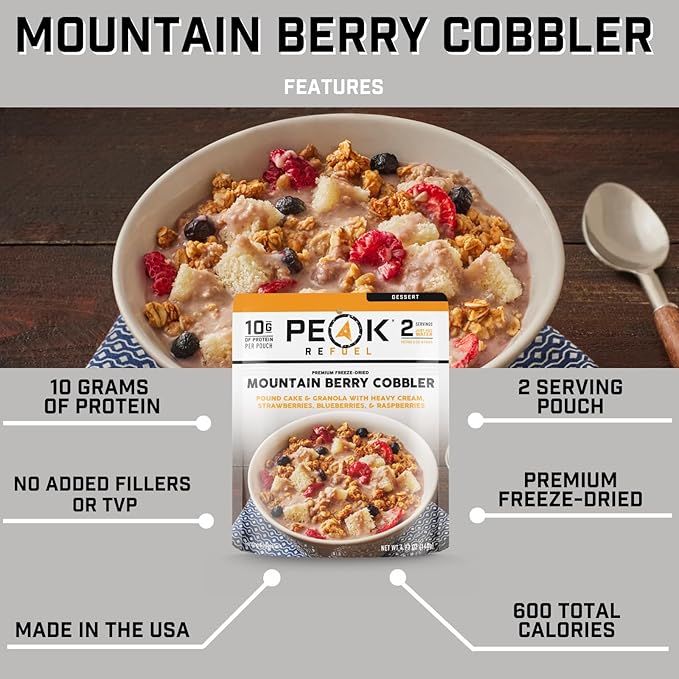 Peak Refuel Cobbler | Protein | Calories | 100% Real Ingredients | Premium Freeze Dried Backpacking
