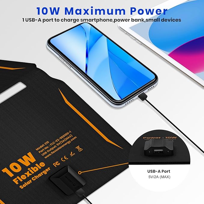 10W Solar Panels Portable (5V 2A Max),Foldable Solar Charger with USB-A Port for Cell
