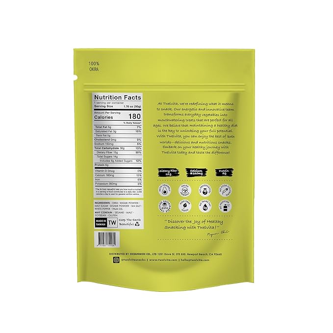 TwelVita Wholesome Baked Wasabi Okra Crisps, Vegan Snacks, Clean Label, Non-GMO, Gluten-Free, 1.76