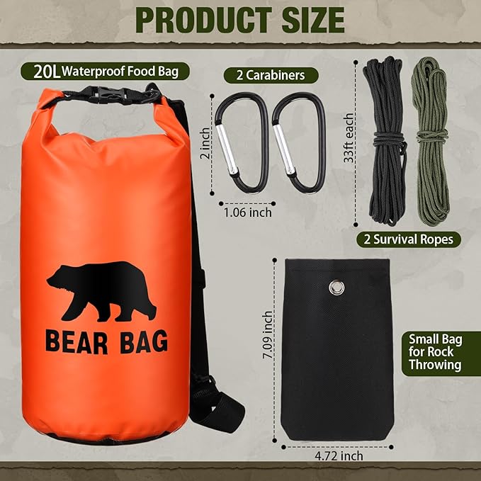 1 Set Bear Food Bag for Camping Ultralight Food Hanging System Includes Waterproof Bear Bag, Nylon