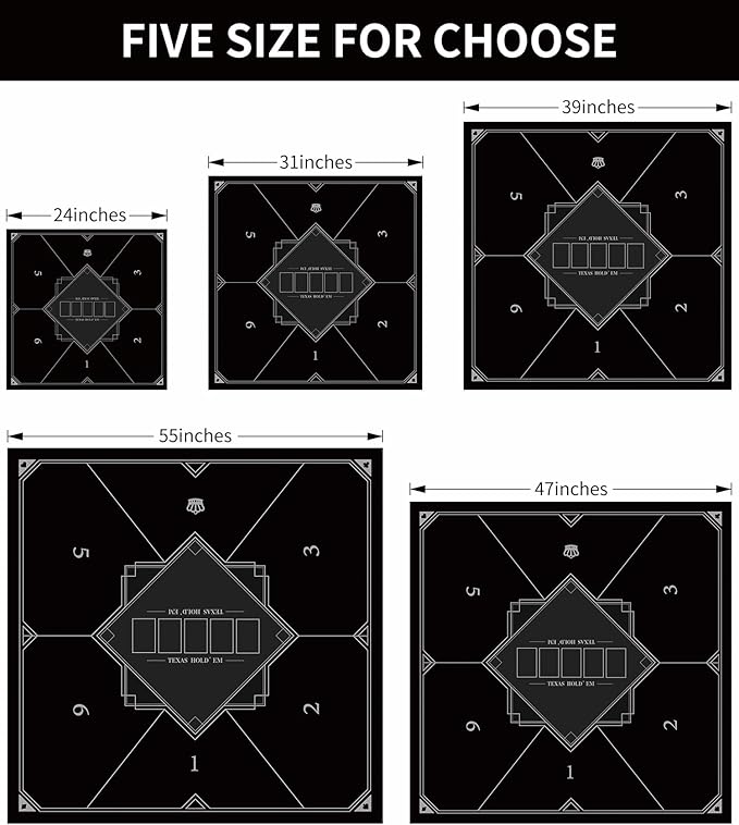 nuveti 24/31/39/47/55 inch Square Foldable 6-Player Texas Poker Card Tabletop Layout Portable