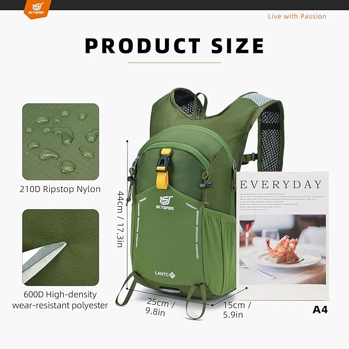 SKYSPER Small Hiking Backpack - 15L Travel Daypack Lightweight Bag Water Resistant Hiking Backpacks