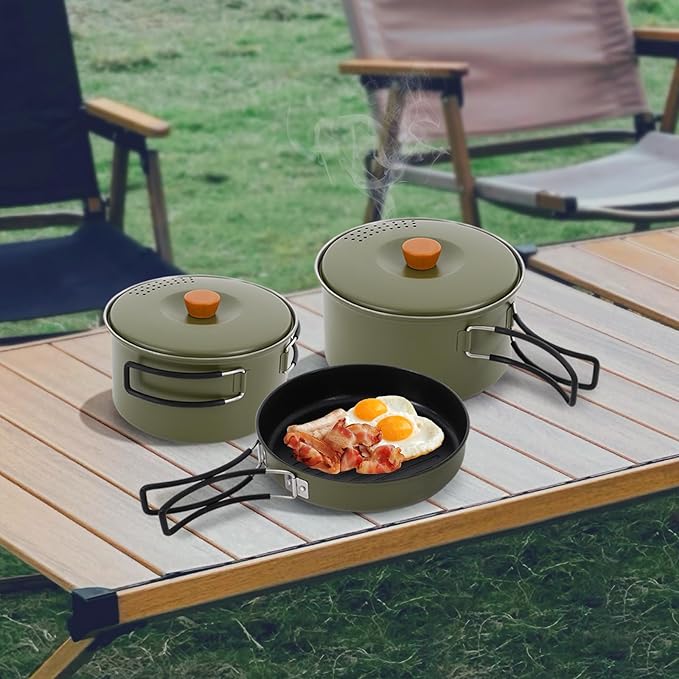Portable Camping Cookware Set, 304 Stainless Steel Outdoor Camping Cooking Pots and Pans with