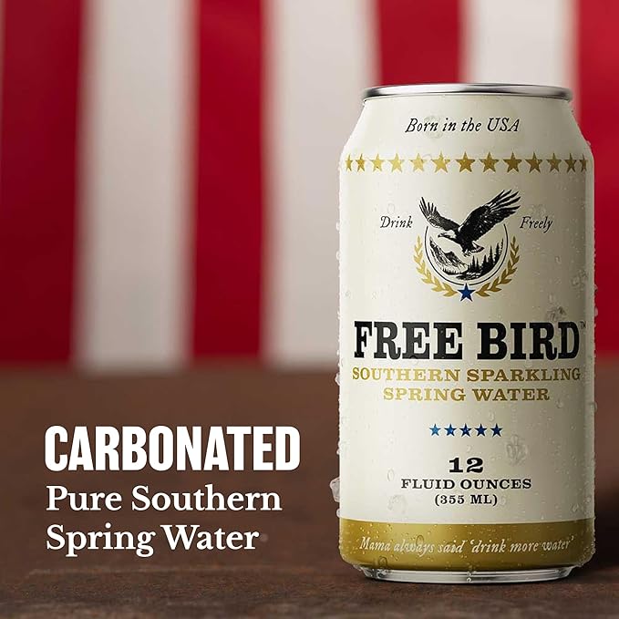 Free Bird Southern Sparkling Spring Water - 12 Pack, 12oz Cans, Zero Calories, Unflavored