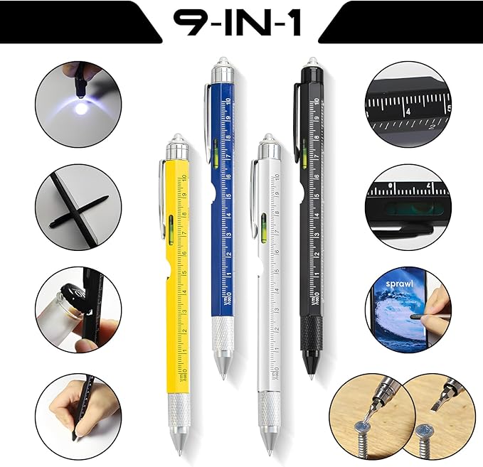 Christmas Gifts Stocking Stuffers for Men,Multitool Pen 9 in 1 Innovative Gift for Men,with LED