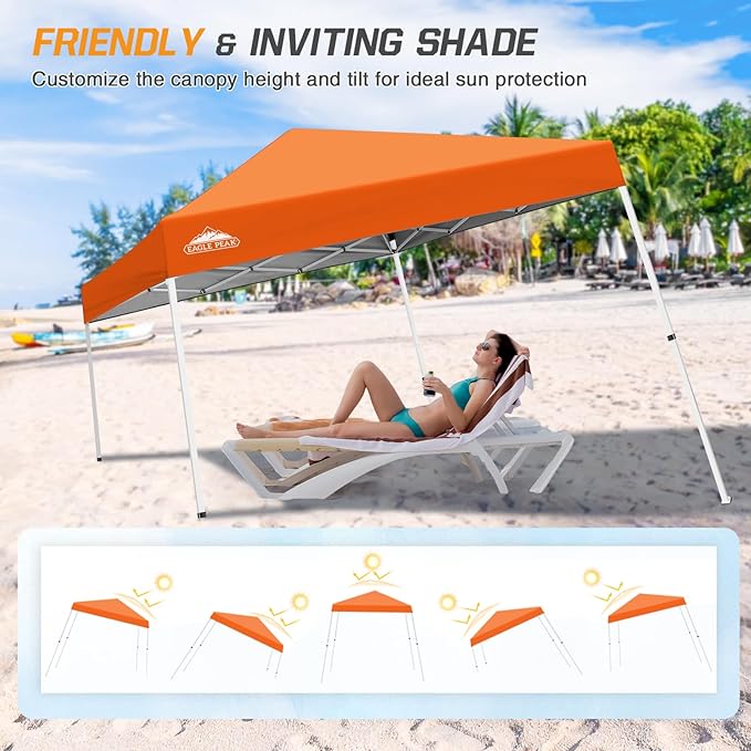 EAGLE PEAK 10x10 Slant Leg Pop-up Canopy Tent Easy One Person Setup Instant Outdoor Beach Canopy