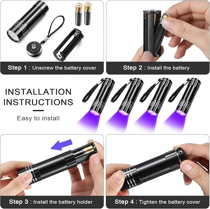Riakrum 12 Pieces UV Blacklight Flashlights LED Handheld Mini Light Flashlight Small Portable