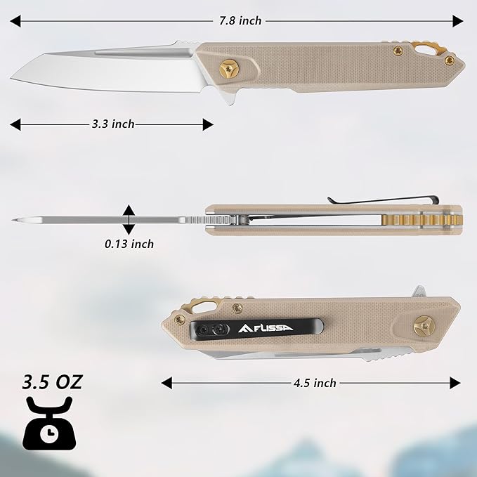 FLISSA Folding Pocket Knife, EDC Knife with D2 Steel Blade and G10 Handle, Pocket Clip, Suitable