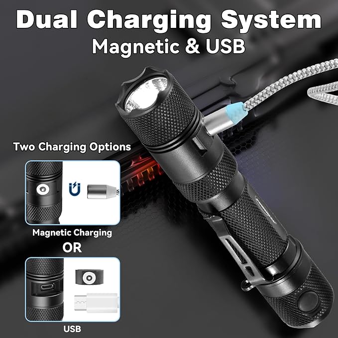 PowerTac E9R G4 Tactical Flashlight ??2550 Lumen Rechargeable LED Flashlights with Magnetic & USB