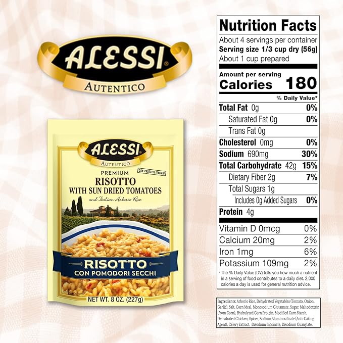 Alessi Autentico, Premium Seasoned Risotto, Italian Arborio Rice, Easy to Prepare, 8oz (Sun Dried
