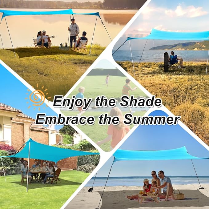 10×10ft UPF50+ Beach Tent Sun Shelter, Windproof Stable Outdoor Pop Up Beach Shade Canopy for