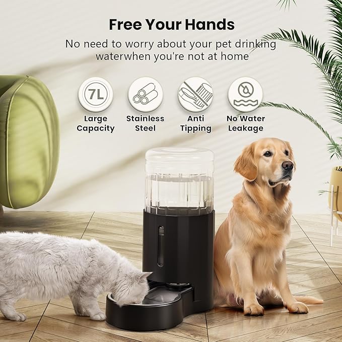 CZPET Automatic 7L Dog and Cat Water Dispenser with Stainless Steel Bowl Gravity Waterer,100%