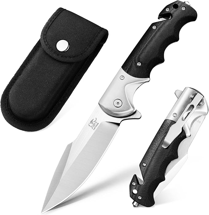 LOTHAR SMAUG Pocket Knife, 3.7 inch D2 Steel Folding Knife with Clip, Sharp Tactical Knife with G10