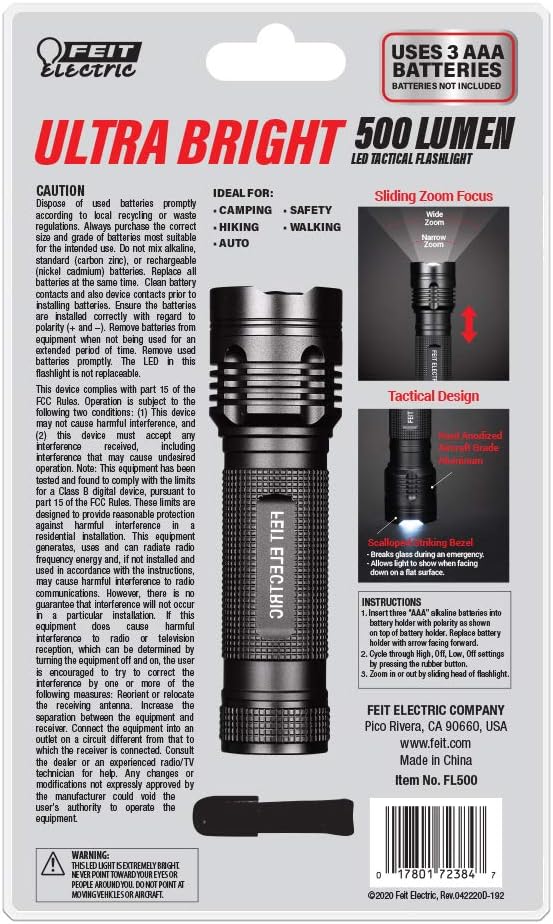 Feit Electric LED Tactical Flashlight - Aluminum Alloy - Zoomable Strike Bezel| Requires