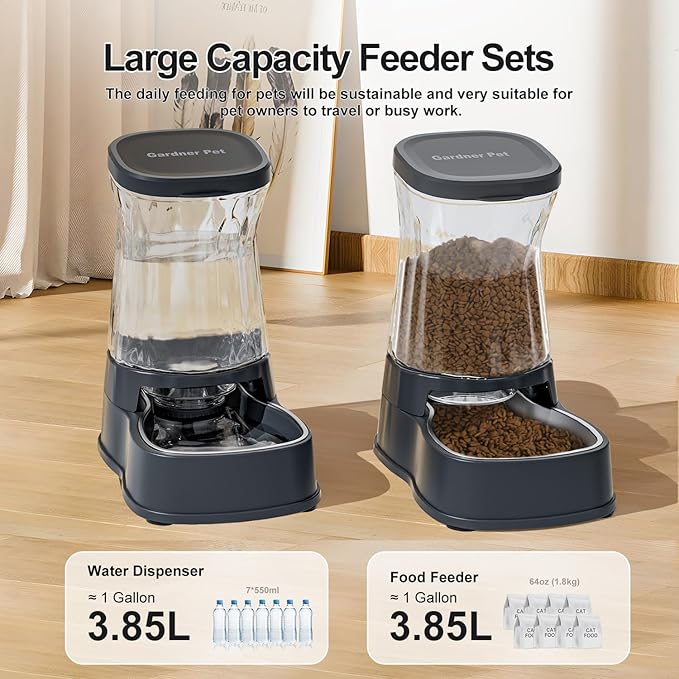 Gardner Pet Automatic Dog Water Dispenser Gravity Stainless Steel Waterer & Food Feeder Set, 100%