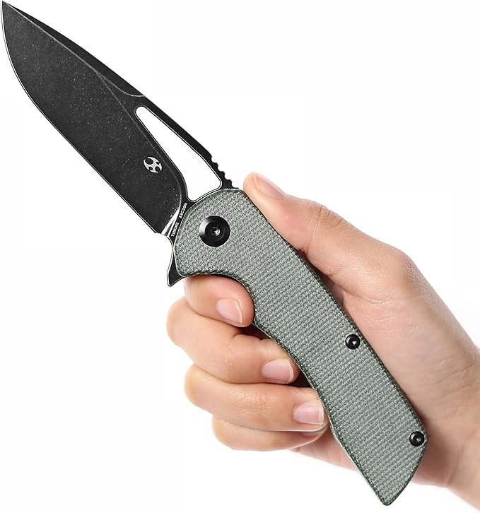 KANSEPT Kryo Pocket Knife 8.08in Folding Knives with 3.58in12C28N Steel Drop Point Blade and Green