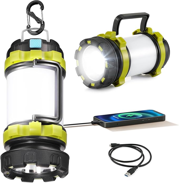 LED Camping Lantern Flashlight Rechargeable(Pack of 1), Consciot Portable Torch with 6 Light Modes