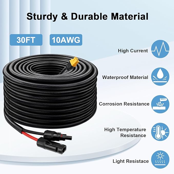 Solar to XT60 Cable 10AWG 30FT Solar Connector to XT60 Adapter Cable for Solar Panel to Battery RV