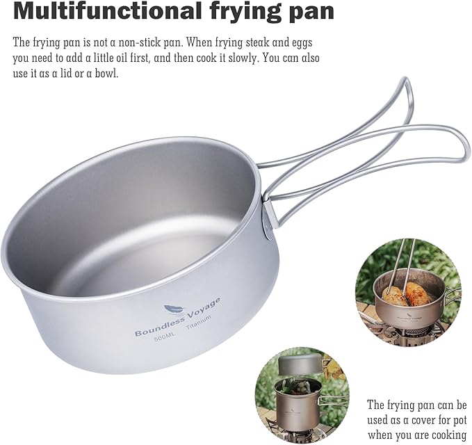 iBasingo Backpacking Cookset Titanium Camping Pots Set Ultralight Outdoor Picnic Pots Pans with