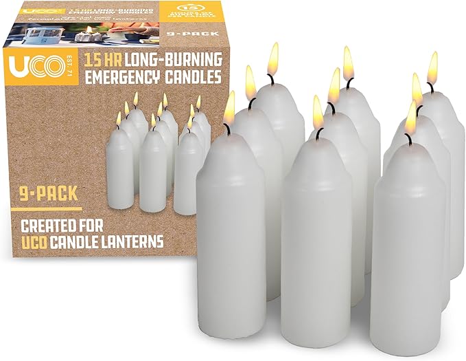 9-Hour White Candles for UCO Candle Lanterns, Long-Burning Candles for Outdoor, Camping, Prepping