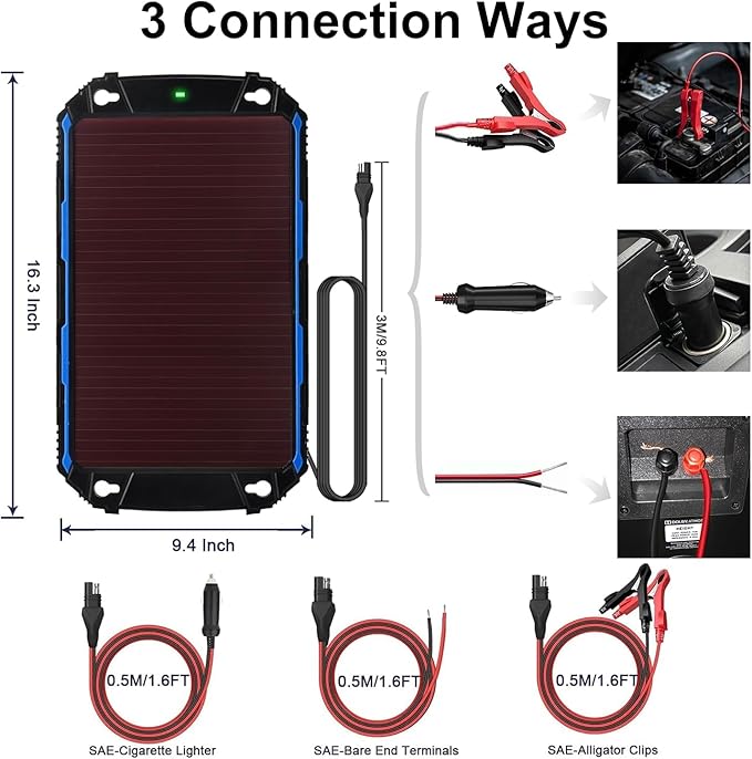 SUNER POWER Waterproof 5W 12V Solar Battery Charger & Maintainer Pro, Built-in UltraSmart MPPT