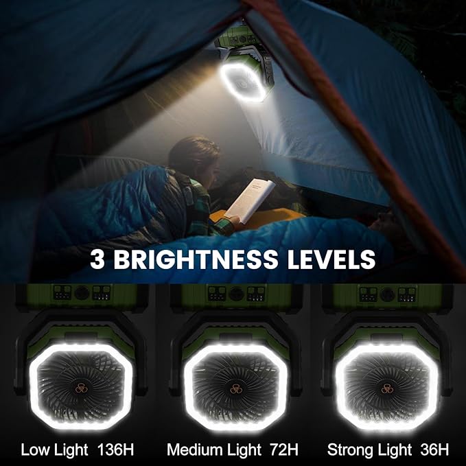 Odoland 30000mAh Camping Fan with LED Lantern, Rechargeable Battery Operated Oscillating with