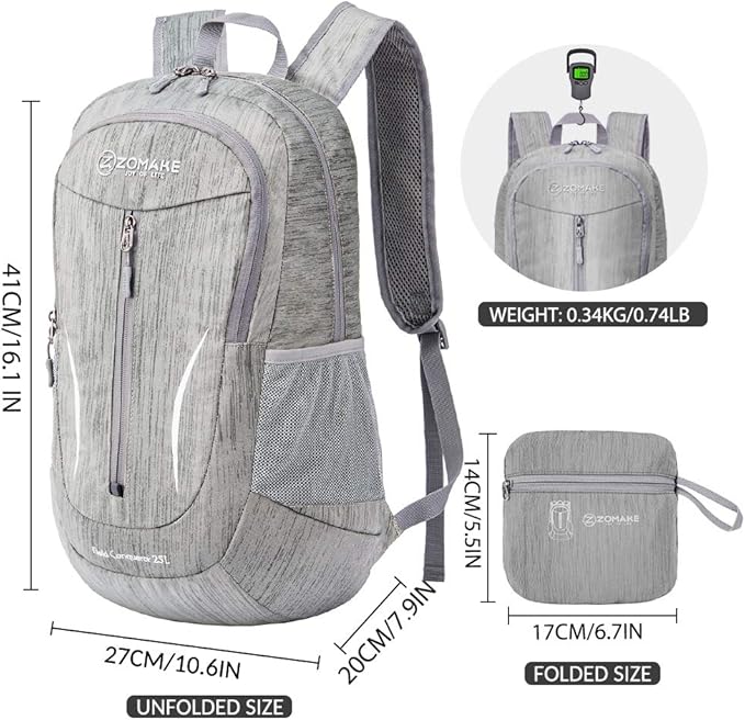 ZOMAKE 25L Ultra Lightweight Packable Backpack, Foldable Hiking Backpacks Water Resistant Small