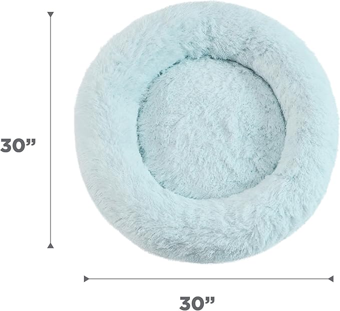 Best Friends by Sheri Original Calming Donut Dog and Cat Bed, Shag Faux Fur, Baby Blue, (30in x
