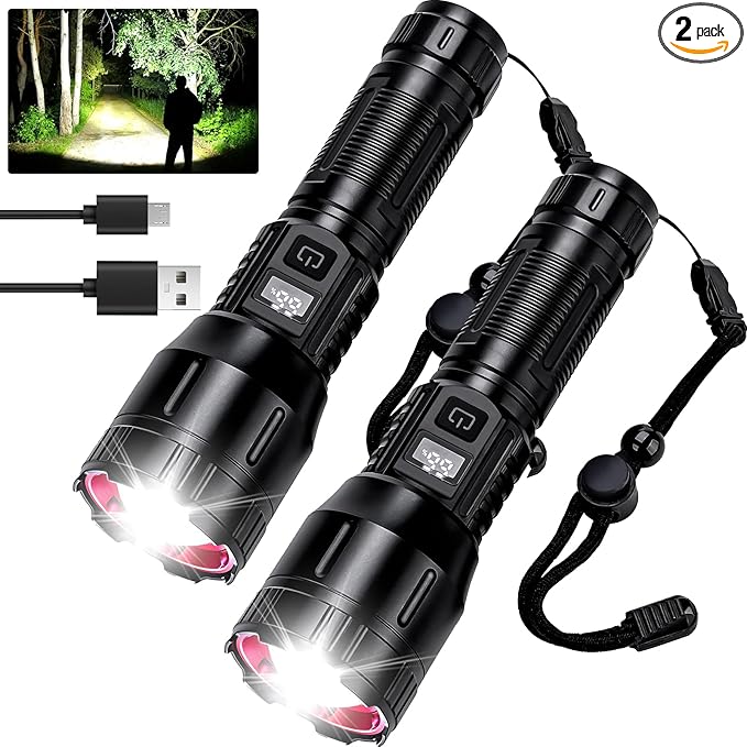 Rechargeable Flashlights High Lumens 990,000L (2Packs), Super Bright LED Handheld Tactical Flash