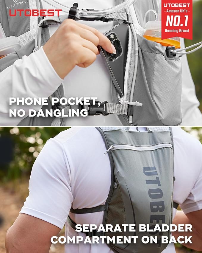 Running Vest, 5L Hydration Vest Lightweight, Breathable and Sweatproof Running Backpack, Adjustable