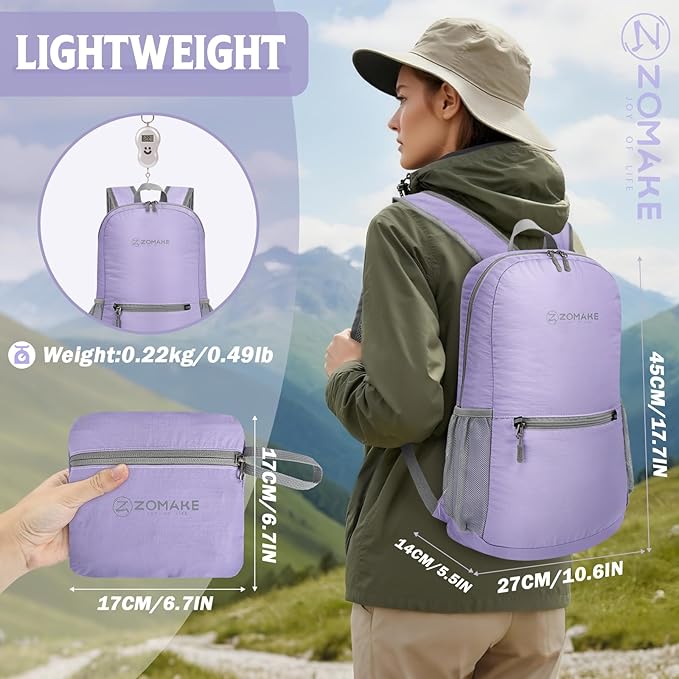 ZOMAKE Ultra Lightweight Hiking Backpack 20L - Packable Small Backpacks Water Resistant Daypack for