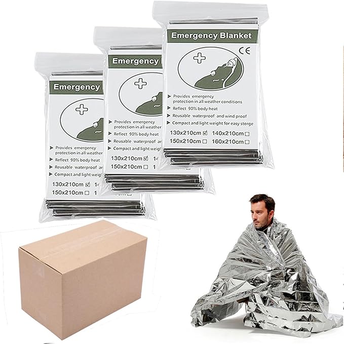 Emergency Foil Blanket (Pack of 100), Survival Thermal Mylar Blankets Individually Packaged Perfect