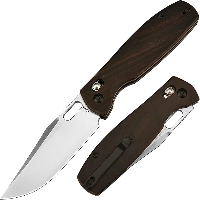 CJRB Prado Folding Pocket Knife 3.76" AR-RPM9 Sand Polish Steel Blade Ebony Handle Crossbar Lock
