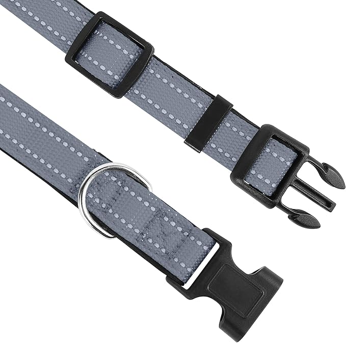 Reflective Dog Collar, Adjustable Soft Neoprene Padded Nylon Pet Collars with Buckle for Extra