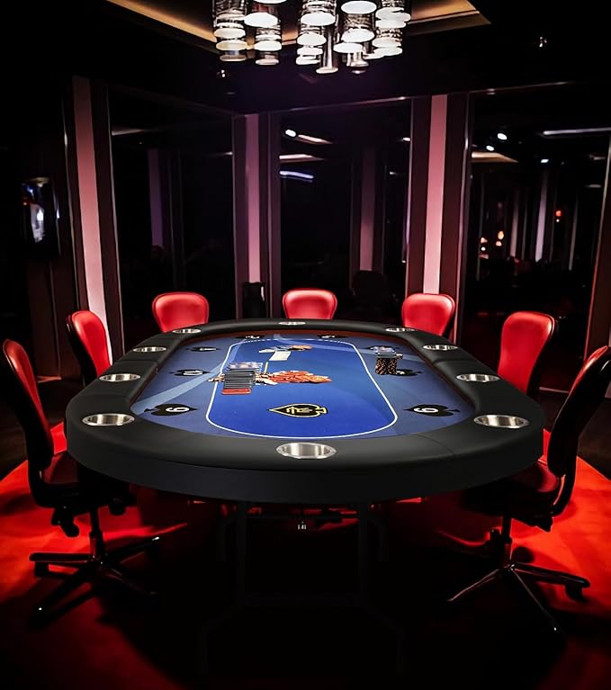 LUCKYERMORE Upgraded 10 Players Poker Table with Stainless Steel Cup Holder, 84”Folding