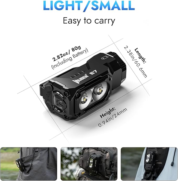 WUBEN E7 1800 Lumen Rechargeable Mini Flashlights with Magnet - Super Bright 6 Modes EDC