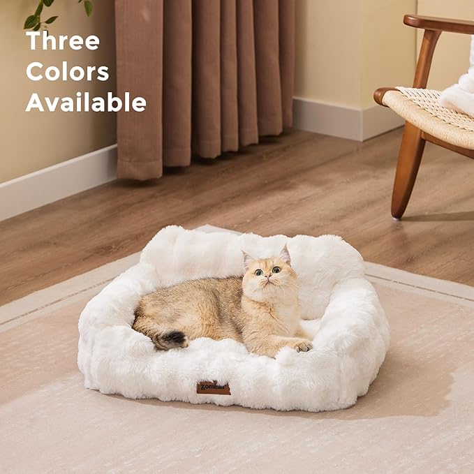 Cat Couch Bed for Indoor Cats - Orthopedic Cat Sofa with Supportive Egg Foam, Fluffy Cute Faux Fur