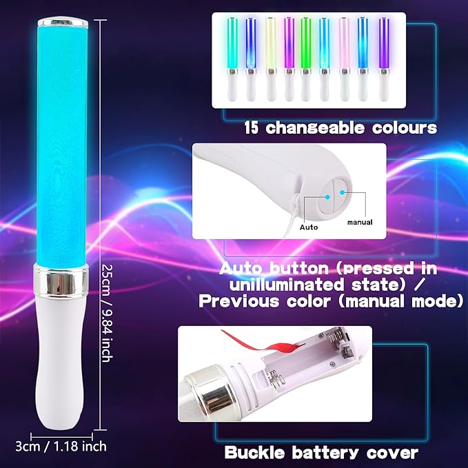 5 Pack LED Light Sticks 15 Colors Change Glow in the Dark Wands Multicolor Light Up Sticks Flashing