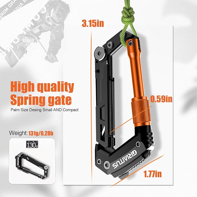 Carabiner Multitool with Pocket Knives, EDC Carabiners, Serrated Knife, Rope Cutter, Screwdriver