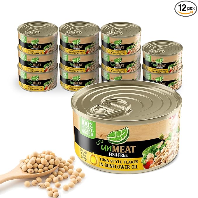 unMEAT Plant Based Tuna Style Flakes | Easy to Prepare Vegan Canned Tuna in Sunflower Oil, 12 pack
