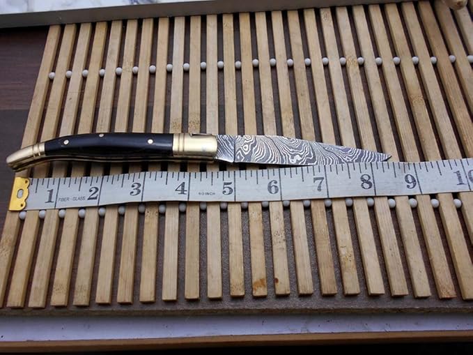 Laguiole Folding Damascus steel knife, 8.6" Long with 4.1" hand forged custom twist patren Blade.