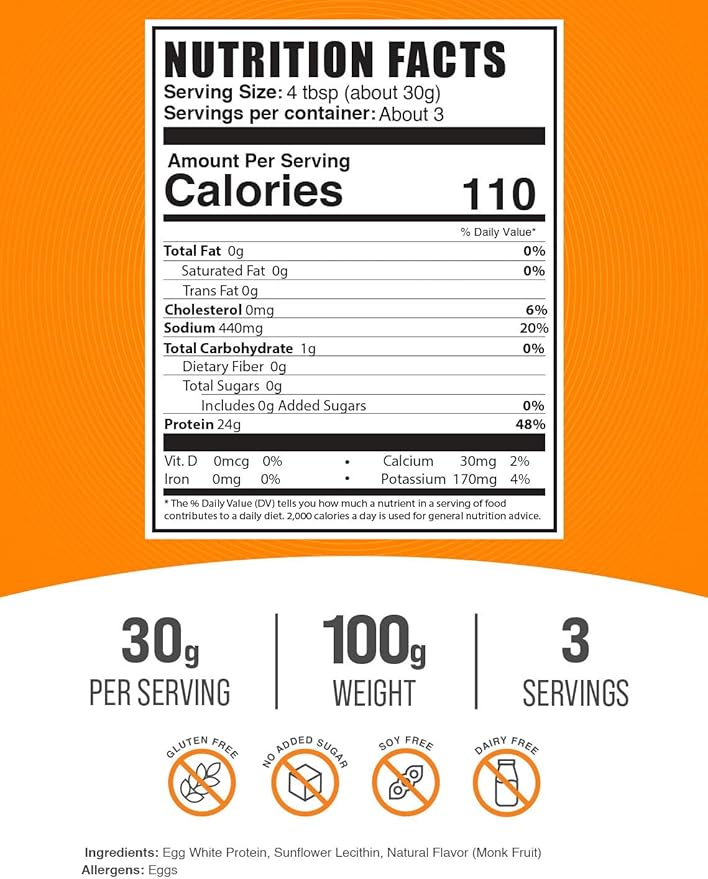 BulkSupplements.com Egg White Protein Powder - Egg White Powder, Lactose Free Protein - Unflavored