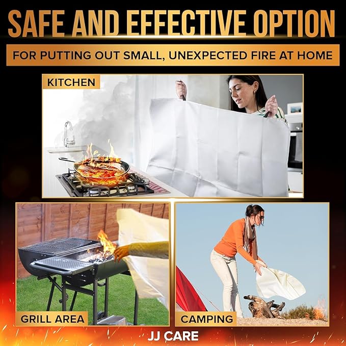 JJ CARE Fire Blanket ??5 Packs with Hooks ??40??x 40??Fire Blankets Emergency for Home and Kitchen