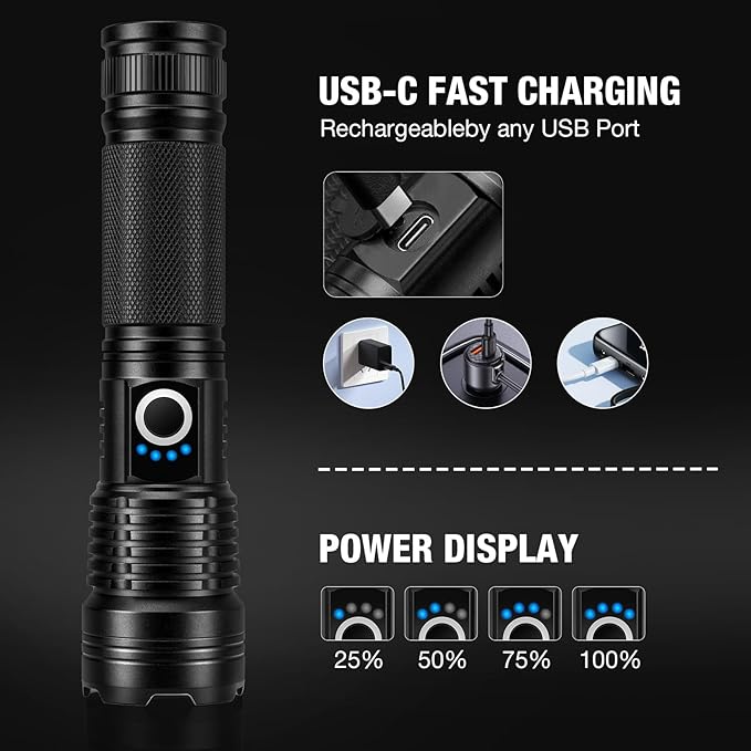 Rechargeable Flashlights 90,000 High Lumens - 2 Pack, Super Bright LED Flashlight Rechargeable with