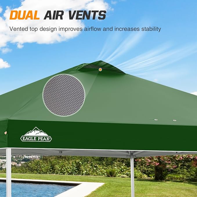 EAGLE PEAK Pop Up Canopy Tent with Wheeled Carry Bag, 8 Stakes, 4 Ropes, 4 Weight Bags, Easy Set Up